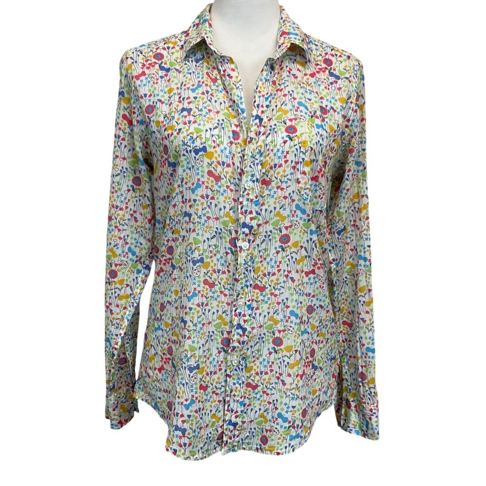 Frank & Eileen Barry Button Down Shirt In White Multi Size Medium Preppy Floral